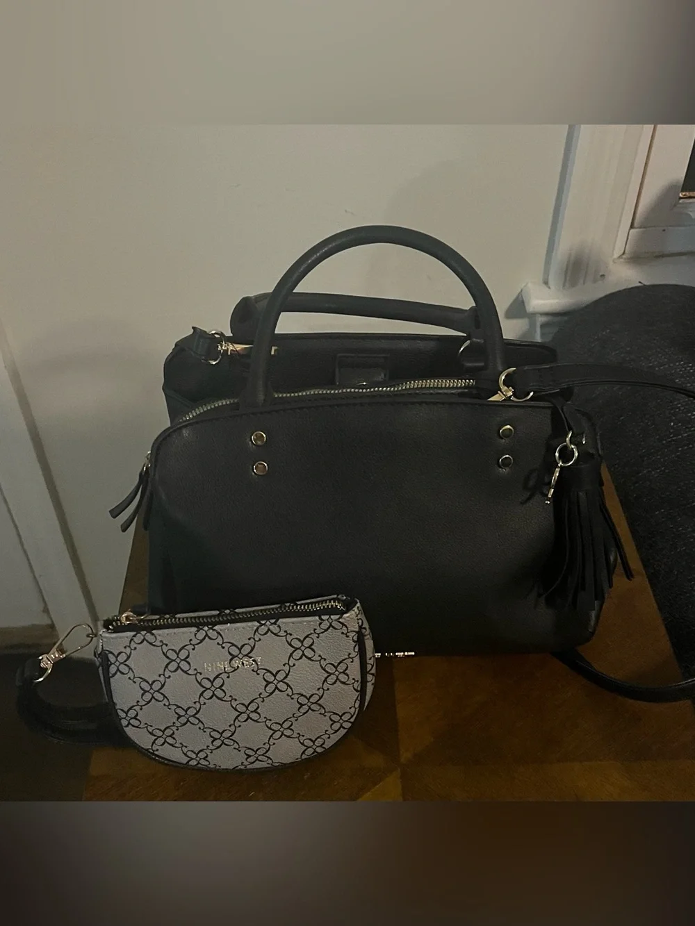 Nine West Black Tote with Monogram Crossbody Pouch